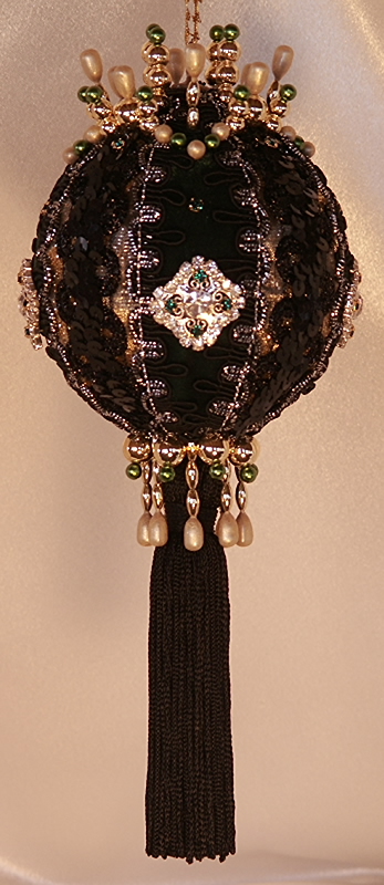 Rich Hunter Green and Black contrast amazing with the Diamonds and Emeralds on this Victorian ornament